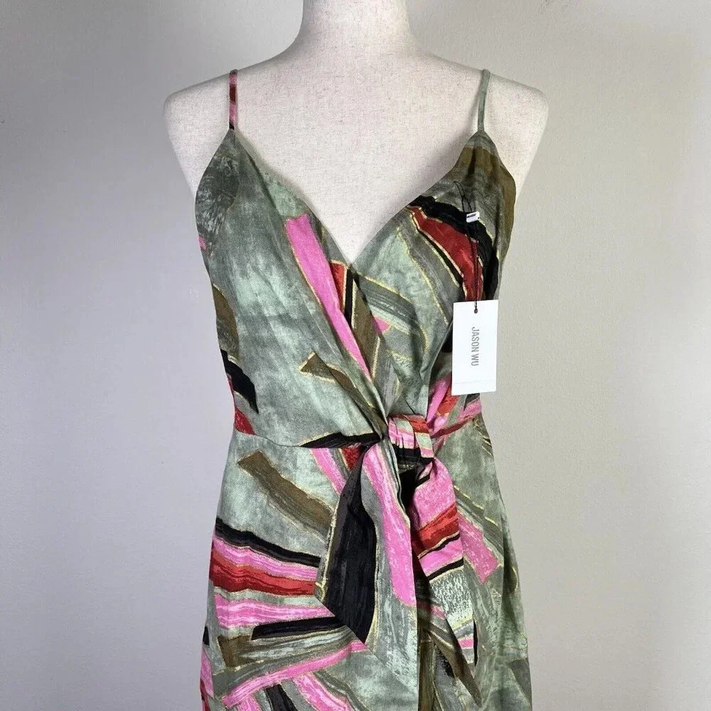 Jason Wu NWT Mini Sheath Dress Linen Blend Green Pink Tropical MSRP $425 - Picture 5 of 11